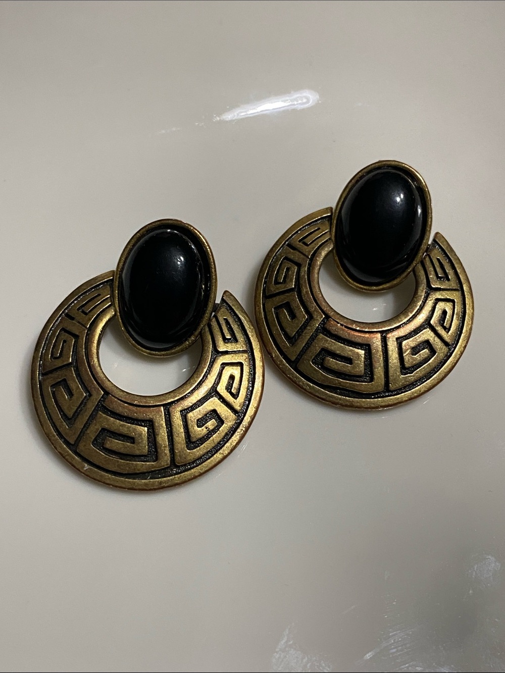 Vintage Black & Gold Greek Key Earrings